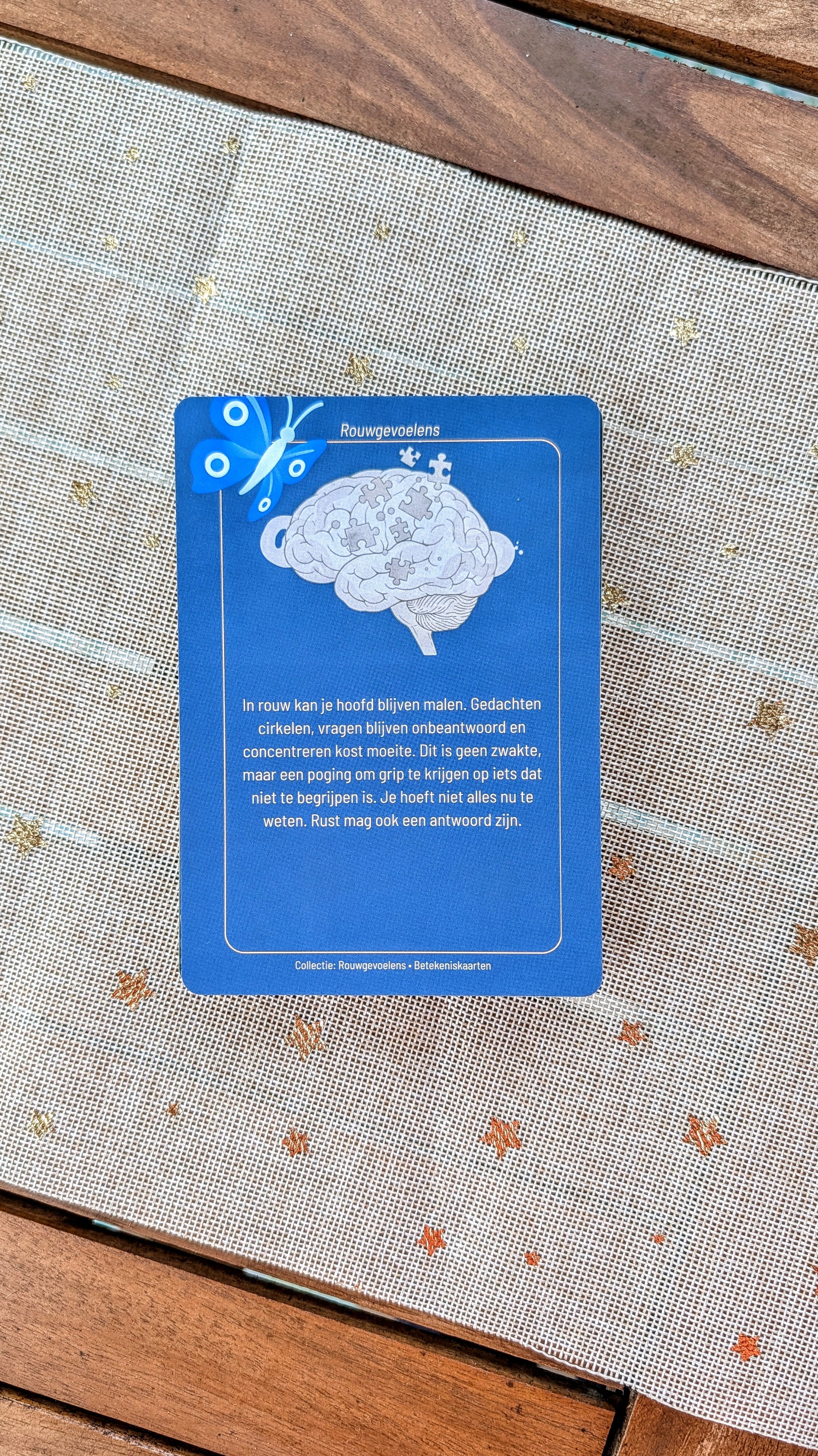 De tekst / de achterkant van de ankerkaart van de betekeniskaartenset Rouwgevoelens Cognitief. 